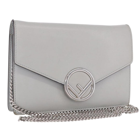 FENDI F is Fendi Chain Shoulder Wallet Leather Gray Silver 8BS006 Auth ka6188A