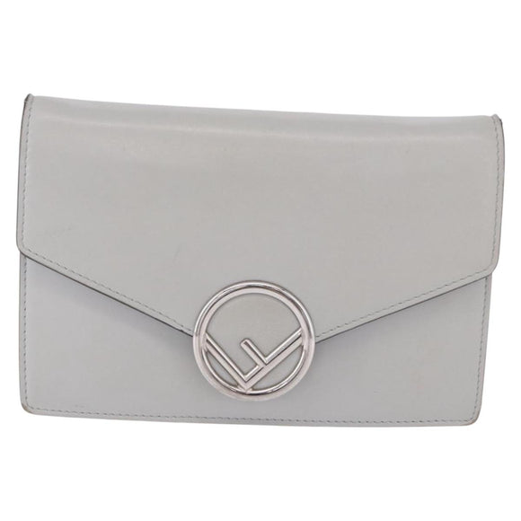 FENDI F is Fendi Chain Shoulder Wallet Leather Gray Silver 8BS006 Auth ka6188A