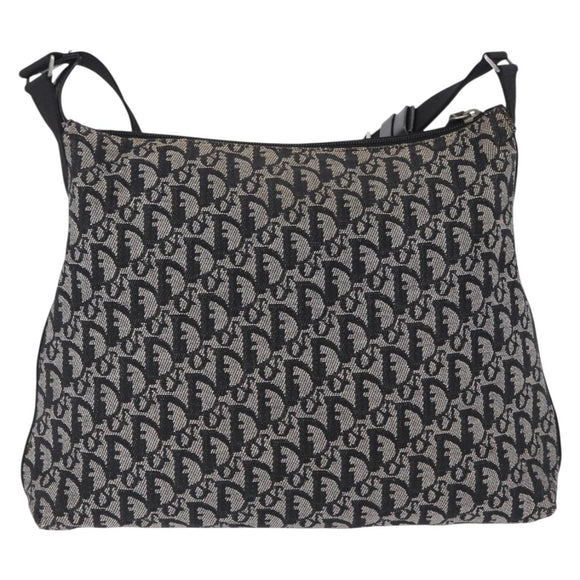 Christian Dior Trotter Canvas Shoulder Bag Black Silver Auth ka6191