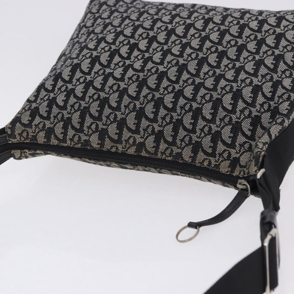 Christian Dior Trotter Canvas Shoulder Bag Black Silver Auth ka6191