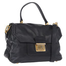 Miu Miu Hand Bag Leather 2way Black Gold Tone Auth ka6192A-1