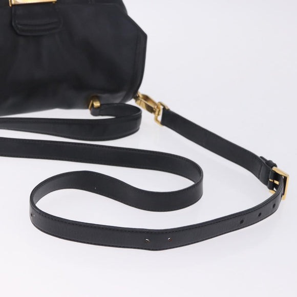 Miu Miu Hand Bag Leather 2way Black Gold Tone Auth ka6192A