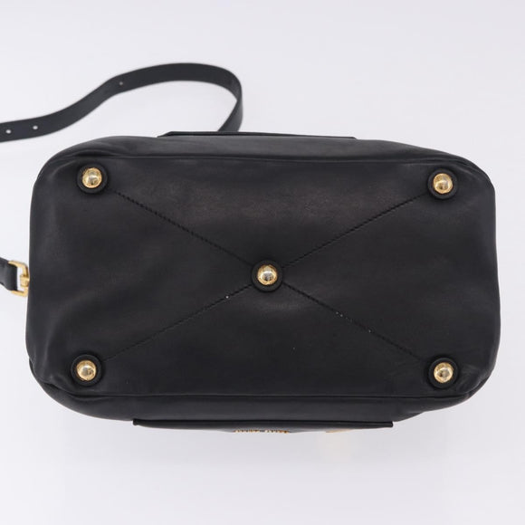 Miu Miu Hand Bag Leather 2way Black Gold Tone Auth ka6192A