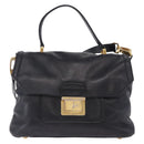 Miu Miu Hand Bag Leather 2way Black Gold Tone Auth ka6192A-13