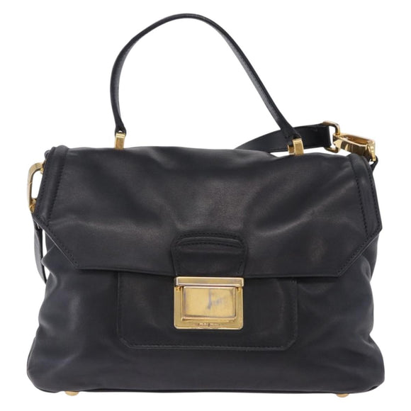 Miu Miu Hand Bag Leather 2way Black Gold Tone Auth ka6192A