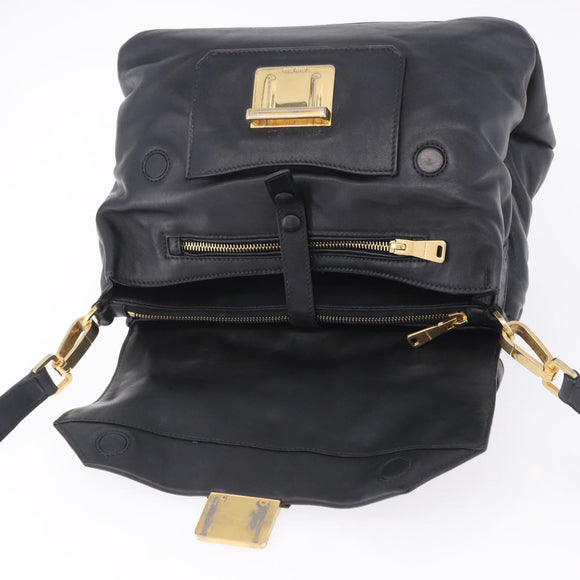 Miu Miu Hand Bag Leather 2way Black Gold Tone Auth ka6192A