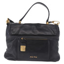 Miu Miu Hand Bag Leather 2way Black Gold Tone Auth ka6192A-2