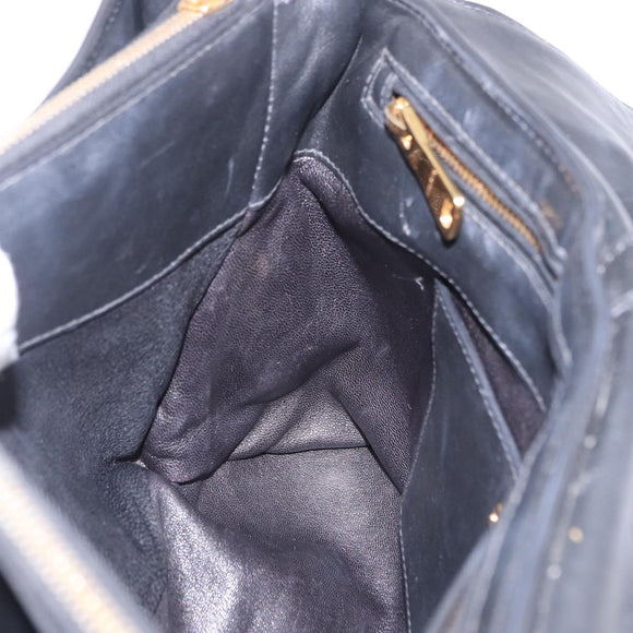 Miu Miu Hand Bag Leather 2way Black Gold Tone Auth ka6192A