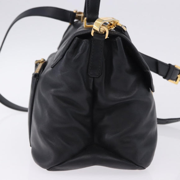 Miu Miu Hand Bag Leather 2way Black Gold Tone Auth ka6192A