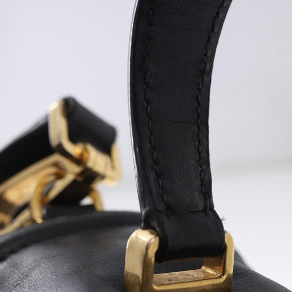 Miu Miu Hand Bag Leather 2way Black Gold Tone Auth ka6192A
