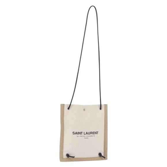 SAINT LAURENT Shoulder Bag Canvas White Silver 710272 Auth ka6194V