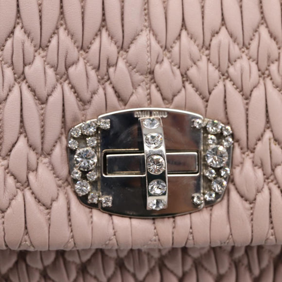 Miu Miu Matelasse Shoulder Bag Leather Pink Silver Auth ka6197V