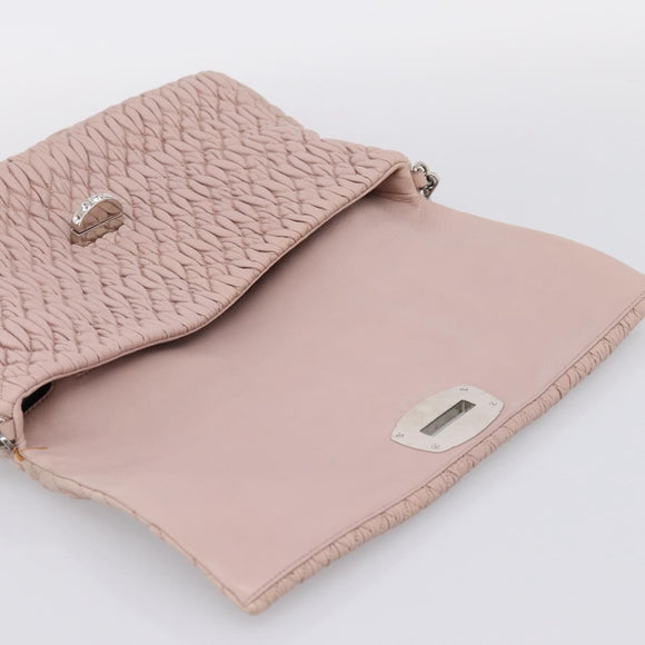 Miu Miu Matelasse Shoulder Bag Leather Pink Silver Auth ka6197V