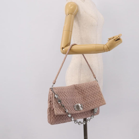 Miu Miu Matelasse Shoulder Bag Leather Pink Silver Auth ka6197V