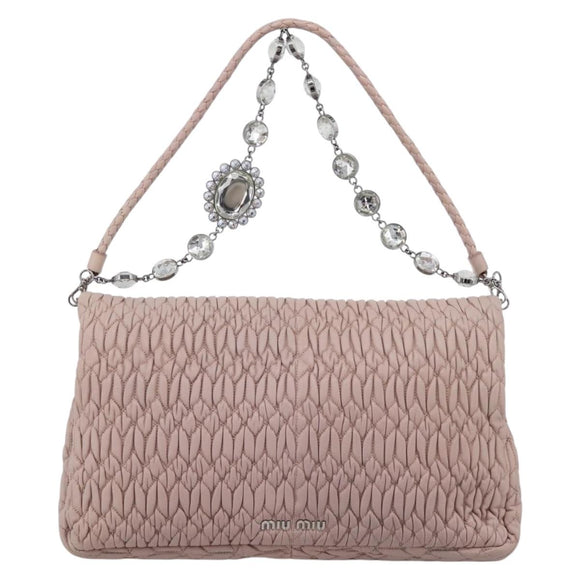 Miu Miu Matelasse Shoulder Bag Leather Pink Silver Auth ka6197V