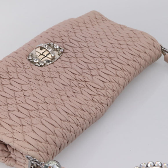 Miu Miu Matelasse Shoulder Bag Leather Pink Silver Auth ka6197V