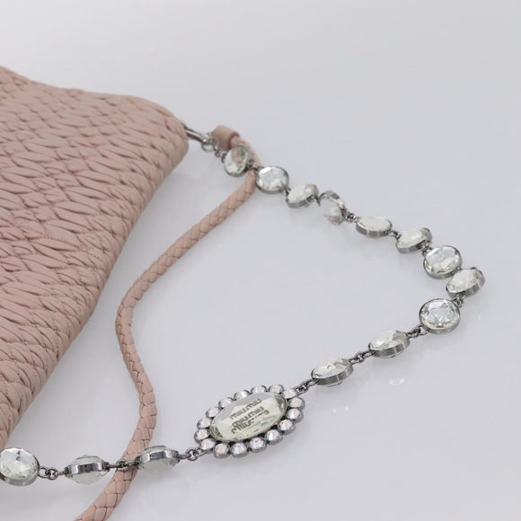 Miu Miu Matelasse Shoulder Bag Leather Pink Silver Auth ka6197V