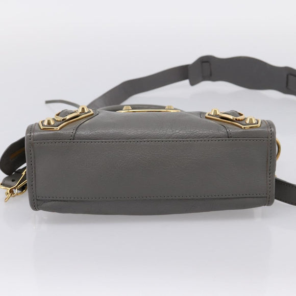 BALENCIAGA Classic Metal Edge City Hand Bag Leather Gray 390160 Auth ka6198M