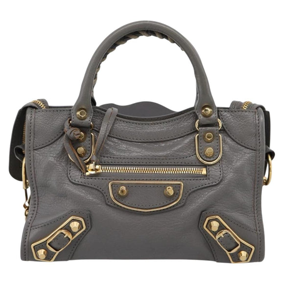BALENCIAGA Classic Metal Edge City Hand Bag Leather Gray 390160 Auth ka6198M