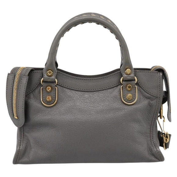 BALENCIAGA Classic Metal Edge City Hand Bag Leather Gray 390160 Auth ka6198M