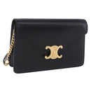 CELINE Triomphe Chain Shoulder Bag Leather Black Gold Tone Auth ka6199SAM-1