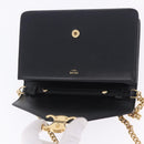 CELINE Triomphe Chain Shoulder Bag Leather Black Gold Tone Auth ka6199SAM-19