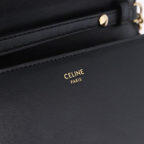 CELINE Triomphe Chain Shoulder Bag Leather Black Gold Tone Auth ka6199SAM