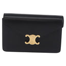 CELINE Triomphe Chain Shoulder Bag Leather Black Gold Tone Auth ka6199SAM-13