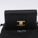 CELINE Triomphe Chain Shoulder Bag Leather Black Gold Tone Auth ka6199SAM-12