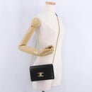 CELINE Triomphe Chain Shoulder Bag Leather Black Gold Tone Auth ka6199SAM-24