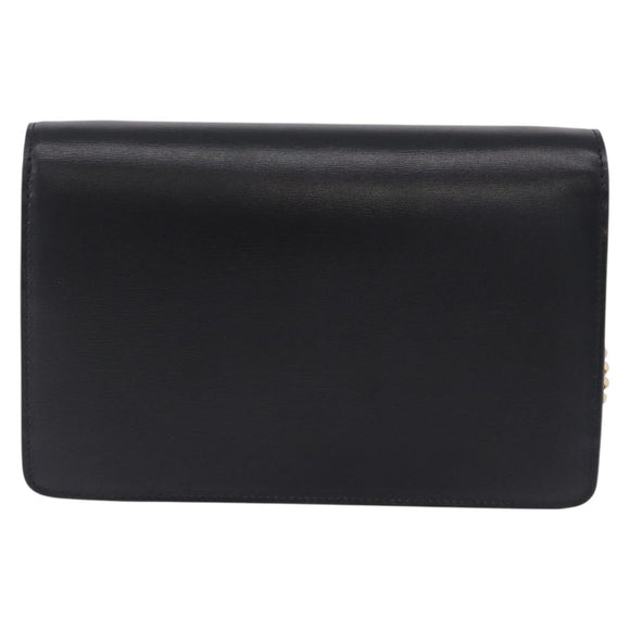 CELINE Triomphe Chain Shoulder Bag Leather Black Gold Tone Auth ka6199SAM