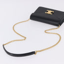 CELINE Triomphe Chain Shoulder Bag Leather Black Gold Tone Auth ka6199SAM-7