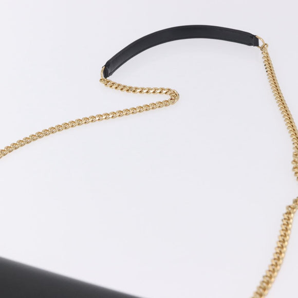 CELINE Triomphe Chain Shoulder Bag Leather Black Gold Tone Auth ka6199SAM