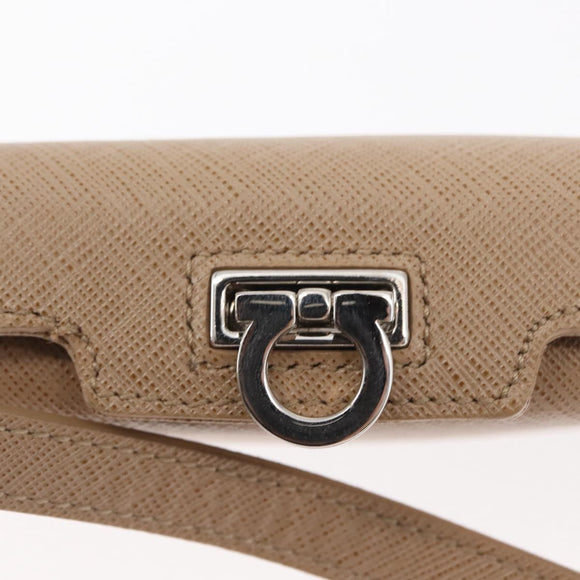 Salvatore Ferragamo Gancini Shoulder Bag Leather Beige Silver Auth ka620