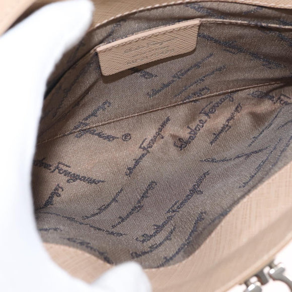 Salvatore Ferragamo Gancini Shoulder Bag Leather Beige Silver Auth ka620