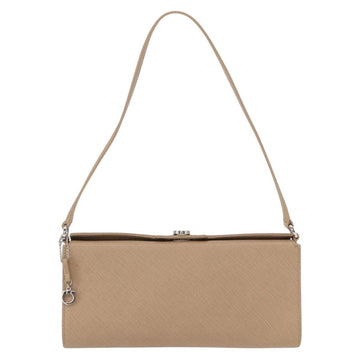 Salvatore Ferragamo Gancini Shoulder Bag Leather Beige Silver Auth ka620 - 0