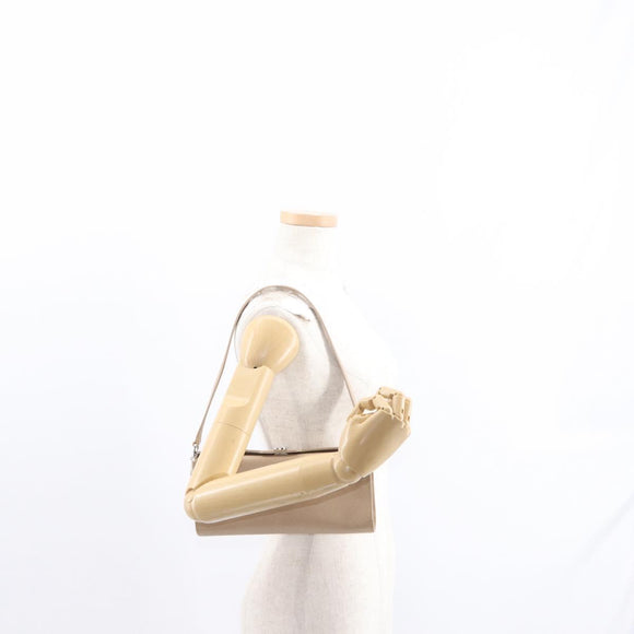 Salvatore Ferragamo Gancini Shoulder Bag Leather Beige Silver Auth ka620