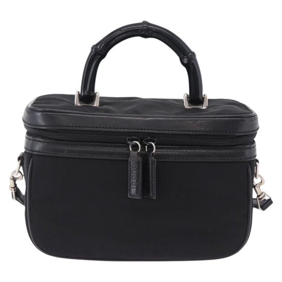GUCCI Bamboo Vanity Hand Bag Nylon 2way Black Silver 013 2490 Auth ka6203