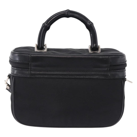 GUCCI Bamboo Vanity Hand Bag Nylon 2way Black Silver 013 2490 Auth ka6203