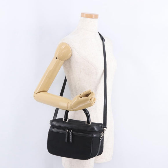 GUCCI Bamboo Vanity Hand Bag Nylon 2way Black Silver 013 2490 Auth ka6203