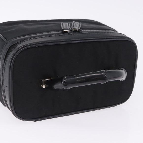 GUCCI Bamboo Vanity Hand Bag Nylon 2way Black Silver 013 2490 Auth ka6203
