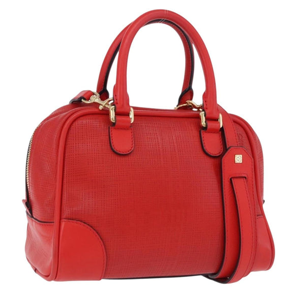 LOEWE Hand Bag Leather 2way Red Gold Tone Auth ka6204V
