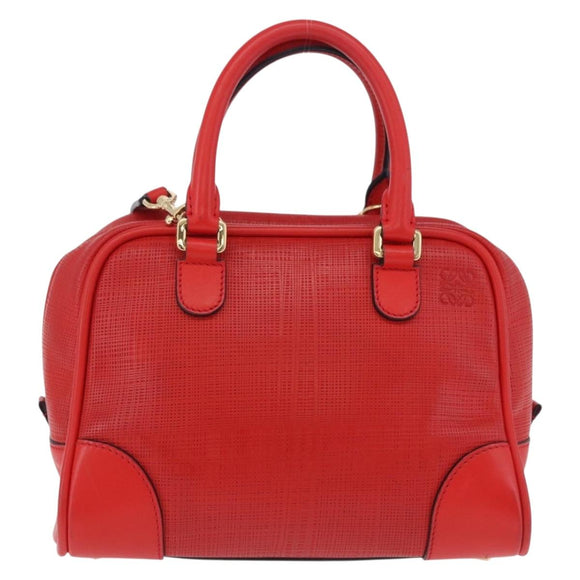 LOEWE Hand Bag Leather 2way Red Gold Tone Auth ka6204V