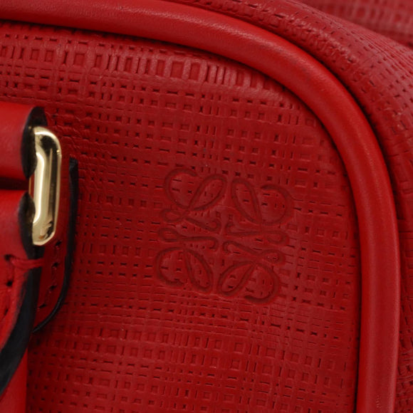 LOEWE Hand Bag Leather 2way Red Gold Tone Auth ka6204V