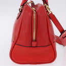 LOEWE Hand Bag Leather 2way Red Gold Tone Auth ka6204V-4