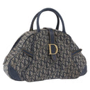 Christian Dior Trotter Canvas Double Saddle Hand Bag Navy Gold Tone Auth ka6207-1