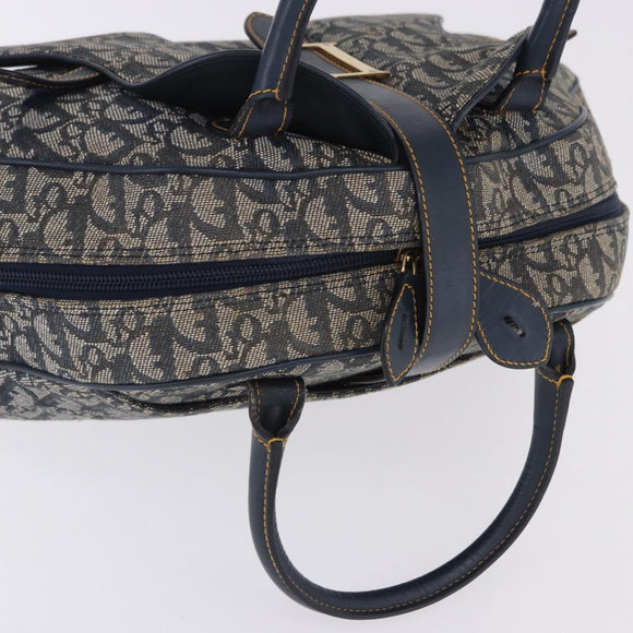 Christian Dior Trotter Canvas Double Saddle Hand Bag Navy Gold Tone Auth ka6207