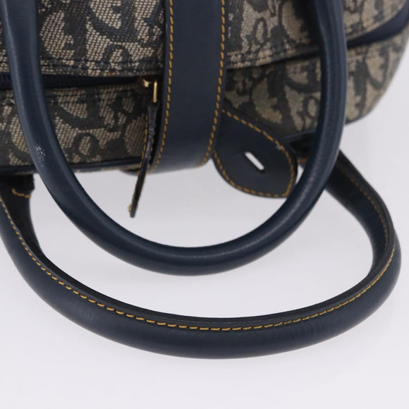 Christian Dior Trotter Canvas Double Saddle Hand Bag Navy Gold Tone Auth ka6207