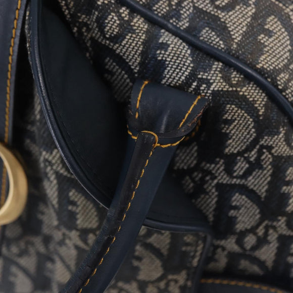 Christian Dior Trotter Canvas Double Saddle Hand Bag Navy Gold Tone Auth ka6207