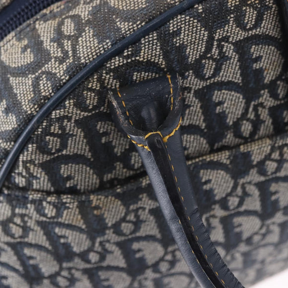 Christian Dior Trotter Canvas Double Saddle Hand Bag Navy Gold Tone Auth ka6207